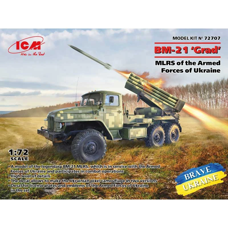 1/72 BM-21 ‘Grad’, MLRS Of The Armed Forces Of Ukraine 72707 ICM 3 1/72 BM-21 ‘Grad’, MLRS Of The Armed Forces Of Ukraine 72707 ICM